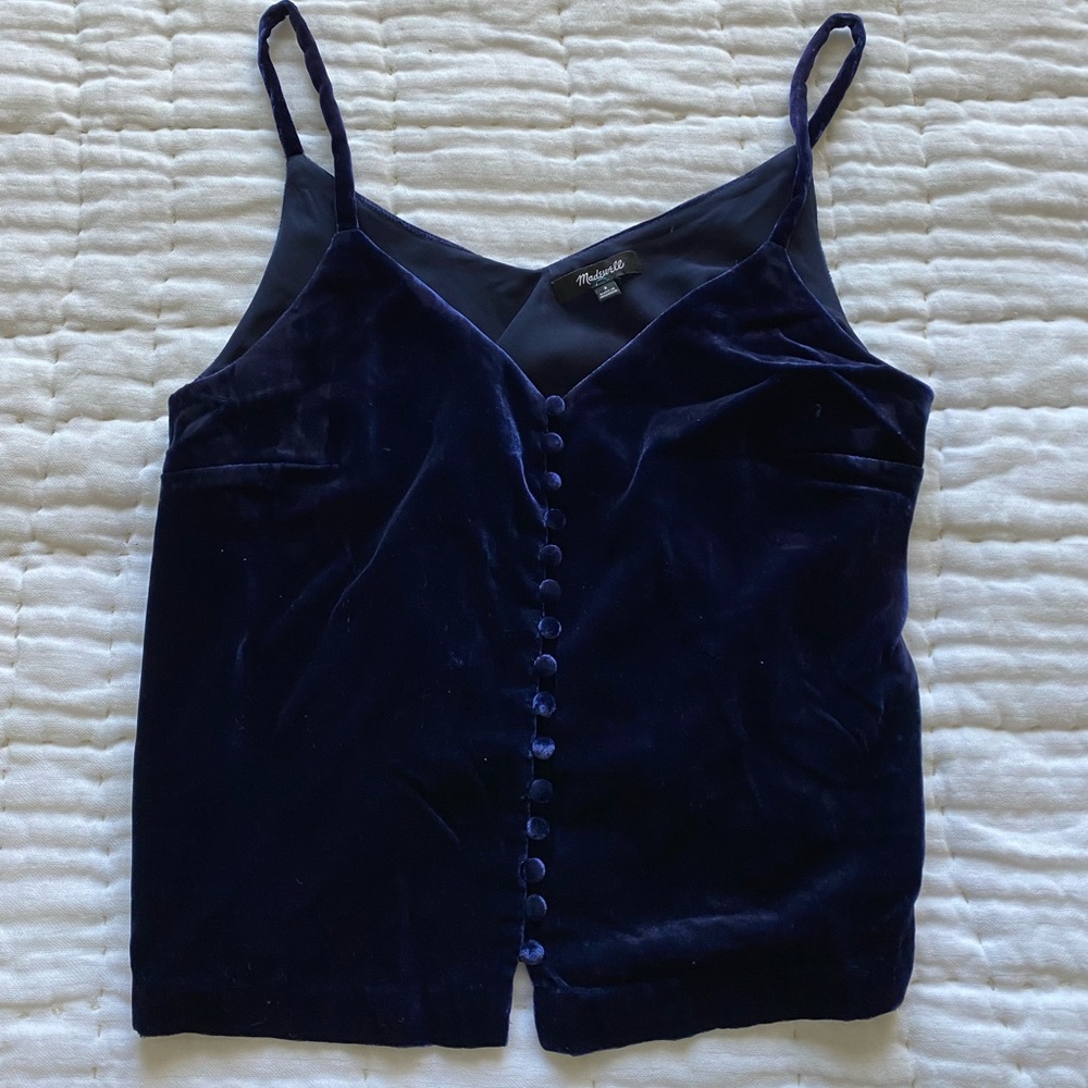Beautiful blue velvet top. Worn once. Size 2. Cute fun!